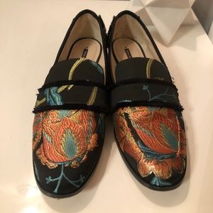 Zara embroidered floral jacquard loafers